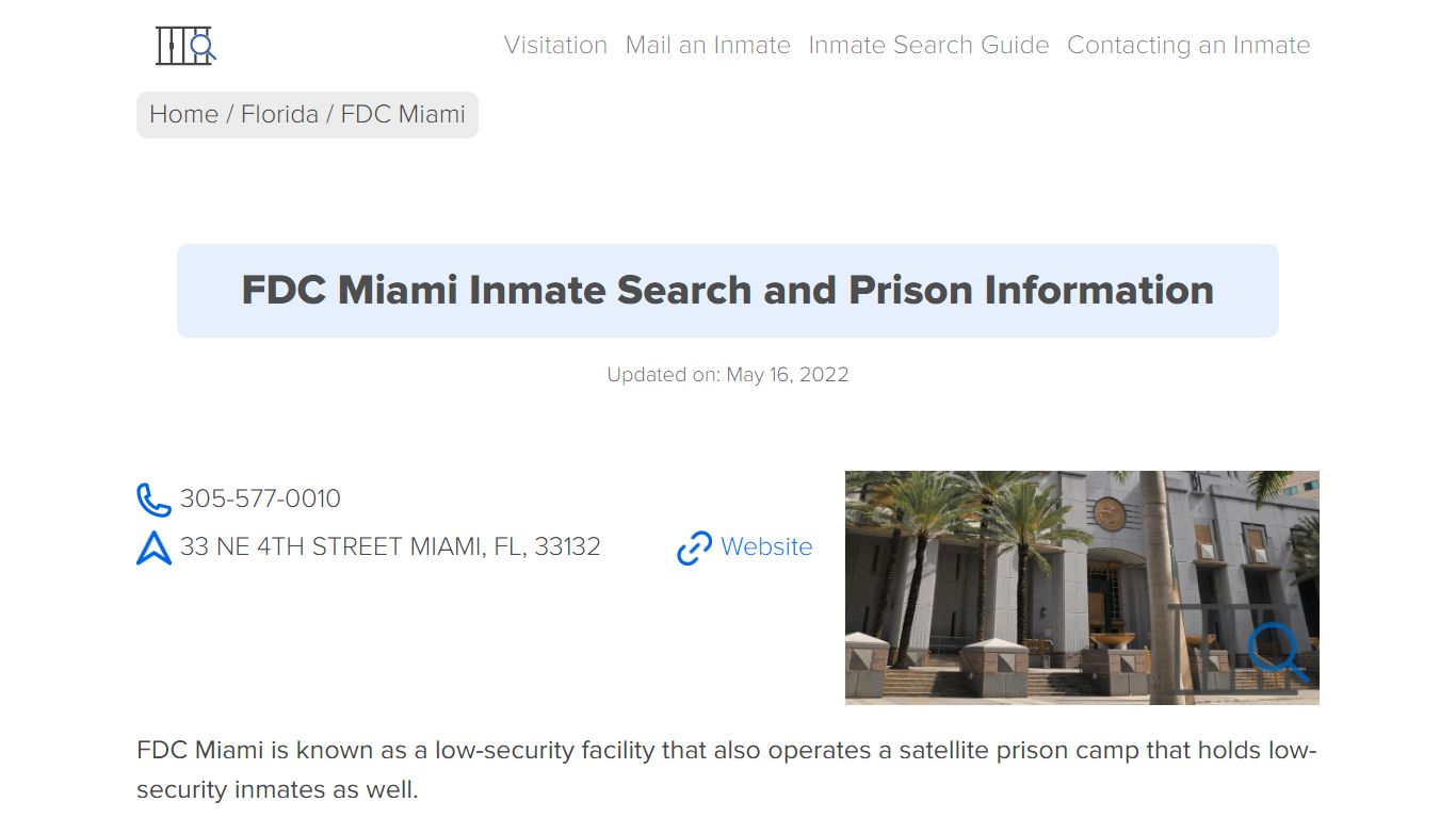 FDC Miami Inmate Search, Visitation, Phone no. & Mailing ...